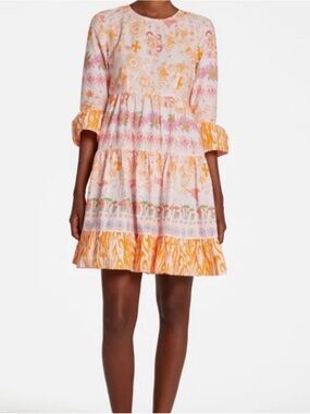 EMPORIO SIRENUSE Harisha Magic Mushroom 100% Cotton Dress Orange Sz 38 US S